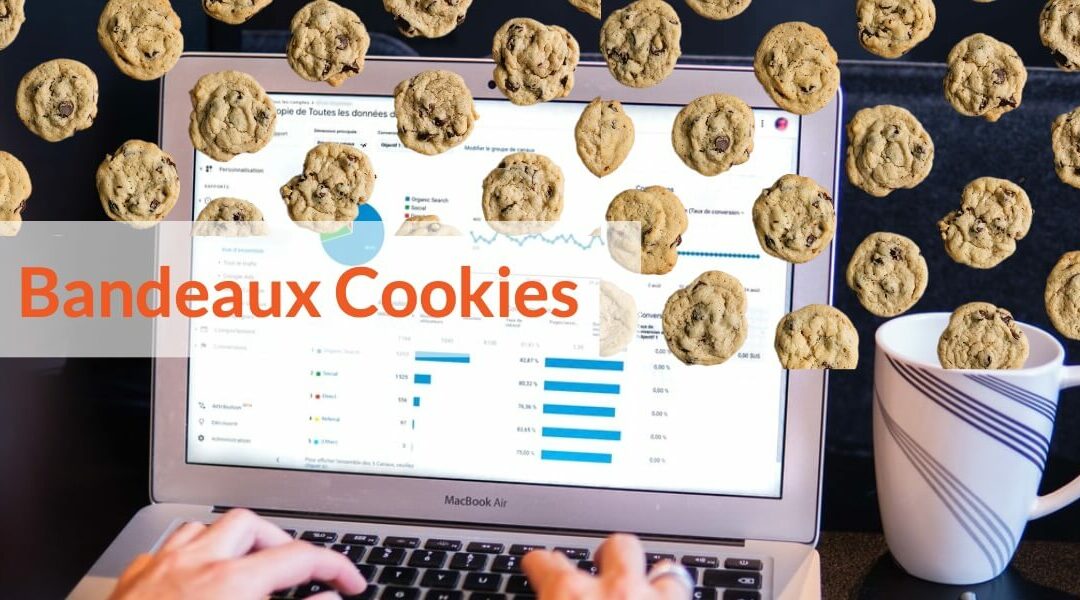 illustration du bandeau cookie avec google analytics et des cookies en surimpression